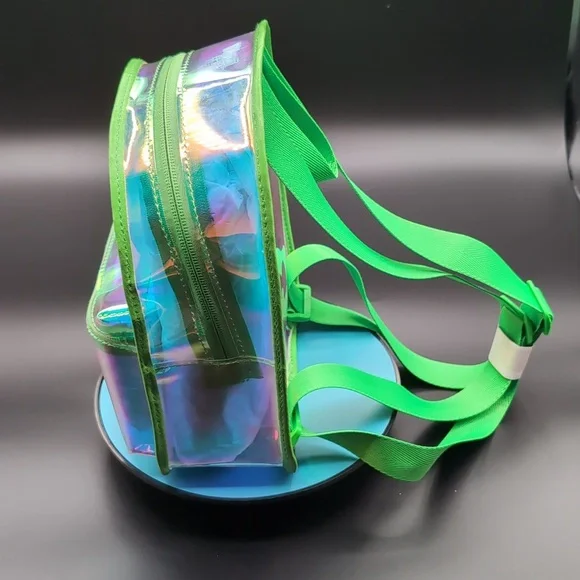 NWOT Iridescent Rainbow Clear Daypack Back pack Zippered With  Front Pocket - Picture 4 of 9